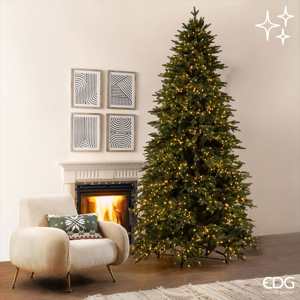 Árbol de Navidad de 300 cm de altura con agujas realistas de PE y PVC, 3800 mini LED cálidos, mando a distancia y efectos luminosos.