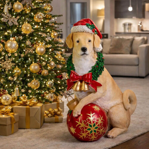 Perro de Navidad con gorro y pelota