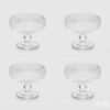 Set da 4 coppe in vetro trasparente con righe verticali e base con piede tondo decorato.