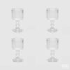 Juego de 4 copas de cristal transparente, con rayas verticales en relieve y base estriada con nudo central.
