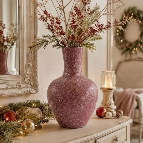 EDG Vaso Anfora Crackle H50 D33 cm Rosa Scuro