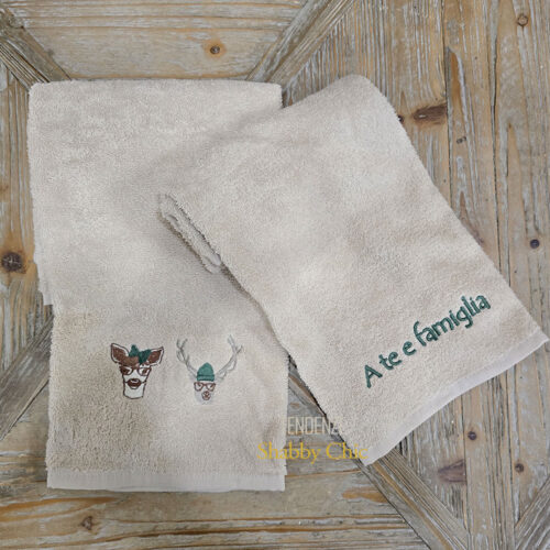 L’Atelier 17 Coppia Asciugamani A te e famiglia in Spugna beige