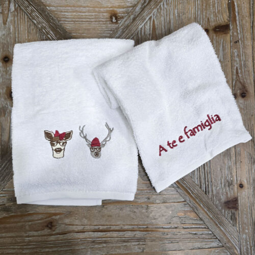 L’Atelier 17 Coppia Asciugamani A te e Famiglia in Spugna bianco