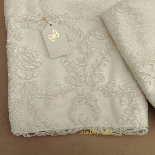 Alternative view of Fiori di Lena Coppia Asciugamani Bianchi con Pizzo Tono su Tono