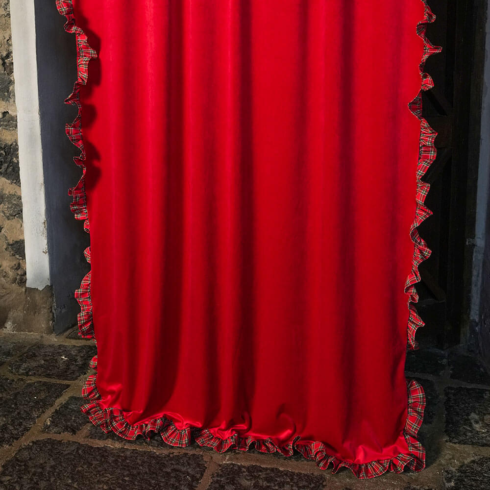 Clodette Tenda Velluto Rosso con Rouche Tartan 300x150 cm - immagine 2
