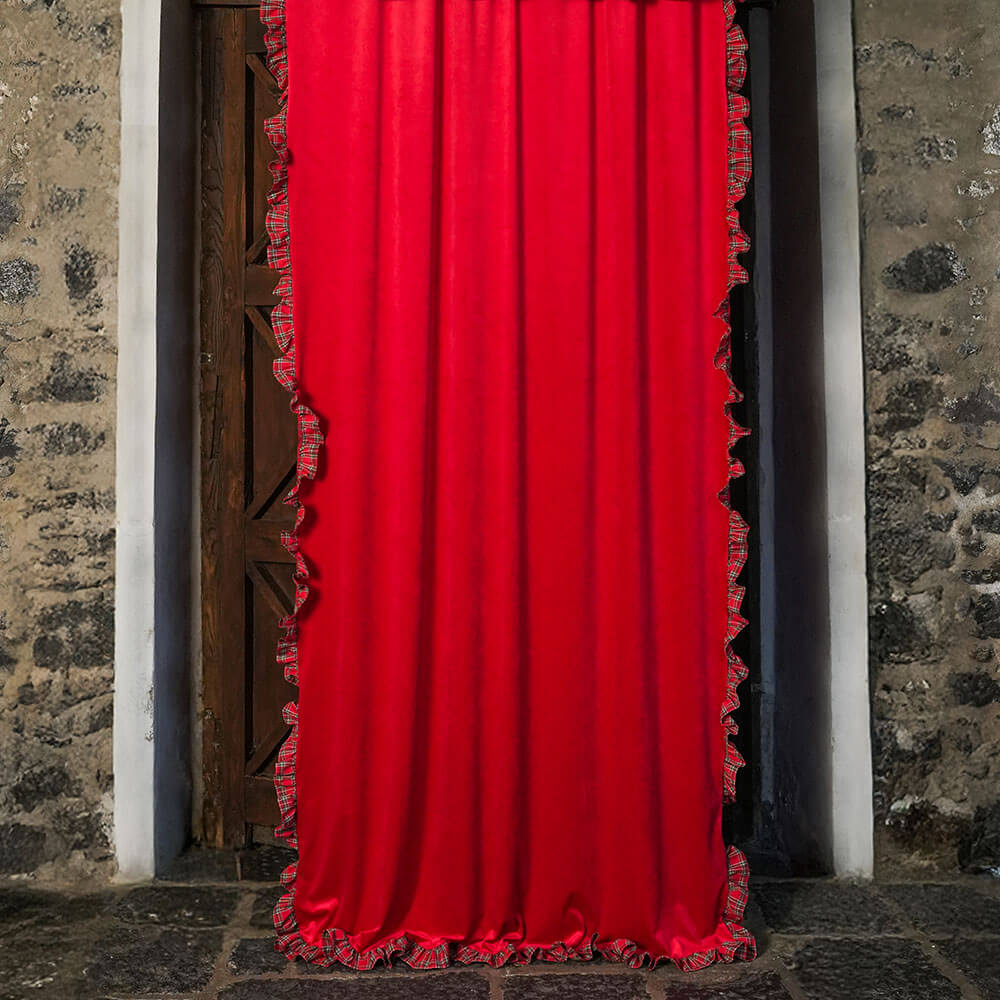Clodette Tenda Velluto Rosso con Rouche Tartan 300x150 cm