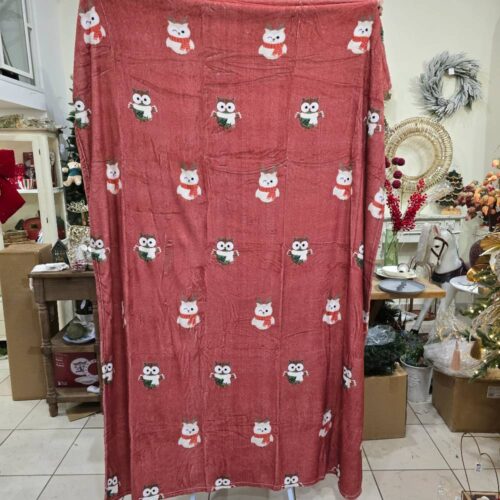 L'Atelier 17 Plaid natalizio rosso Gufetti 155x205