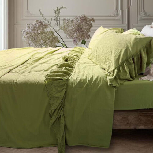 Blanc Mariclò Completo Letto Fior di Sangallo Verde Oliva Matrimoniale