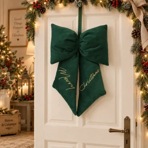 Clodette Velours vert brodé Joyeux Noël 30x40