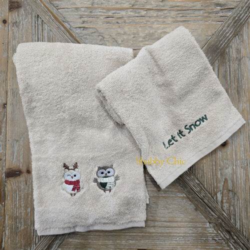 L’Atelier 17 Coppia Asciugamani beige LET IT SNOW in Spugna