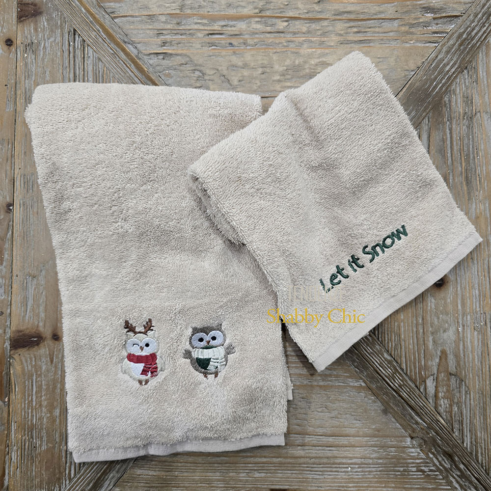 L'Atelier 17 Par de toallas de felpa beige "LET IT SNOW 1 L'Atelier 17 Par de toallas de felpa beige "LET IT SNOW