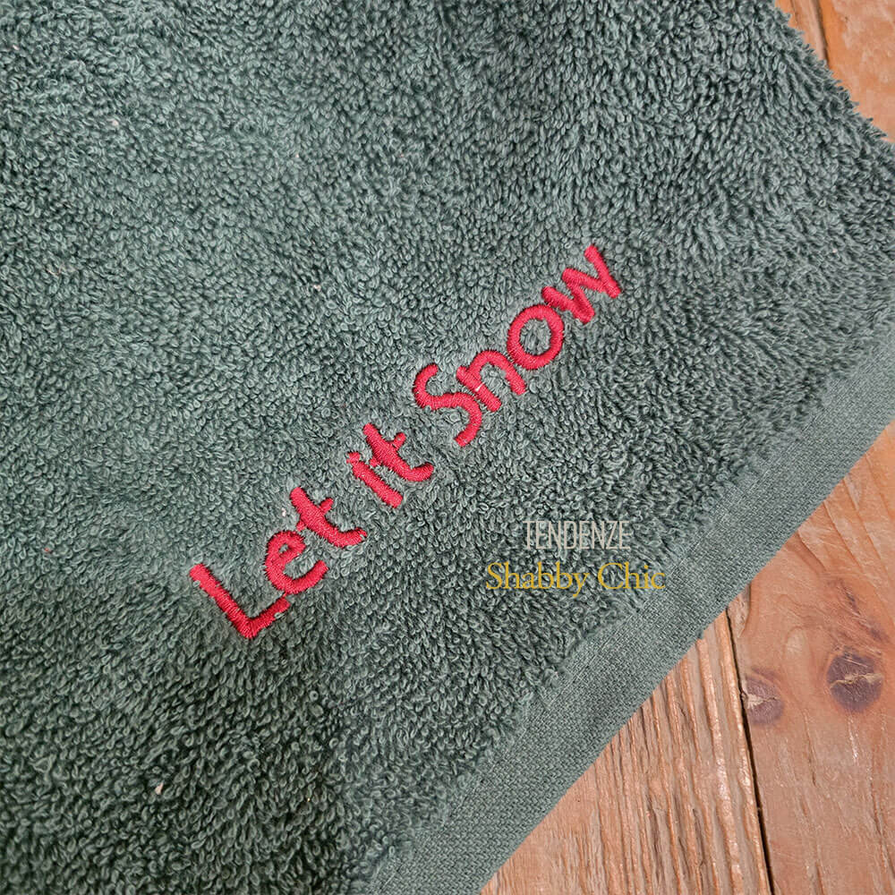 L’Atelier 17 Coppia Asciugamani verde LET IT SNOW in Spugna – 100% Cotone - immagine 3
