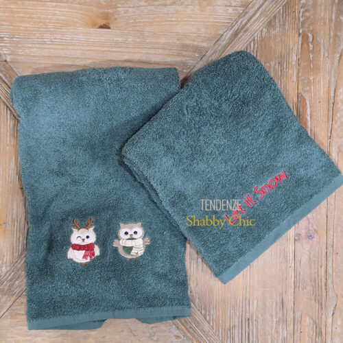 L’Atelier 17 Coppia Asciugamani verde LET IT SNOW in Spugna – 100% Cotone