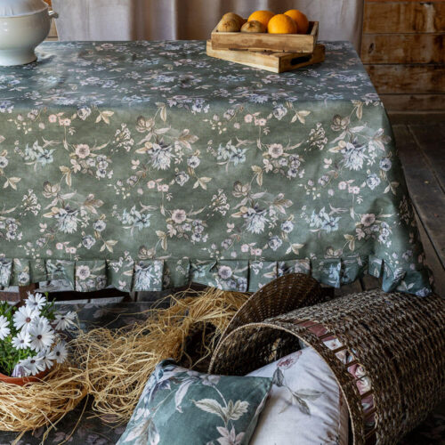 L'Atelier 17 Tovaglia Resinata Bloom Verde con Gala 155x185