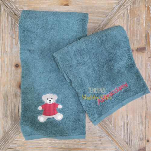 L’Atelier 17 Coppia Asciugamani Abbracciami in Spugna verde