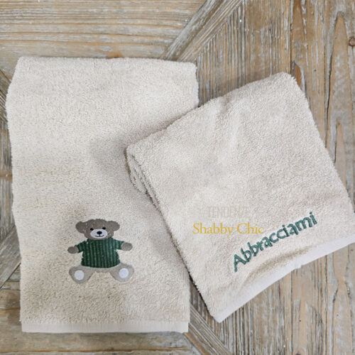 L’Atelier 17 Coppia Asciugamani Abbracciami in Spugna beige