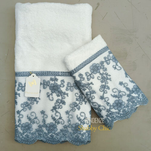 coppia spugna viso ospite bianco con pizzo azzurro