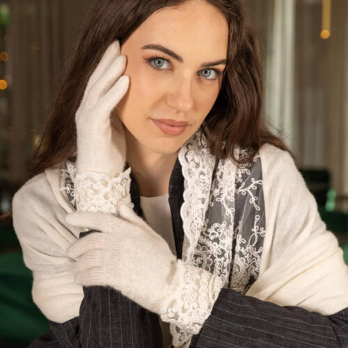 Chez Moi Guanti in lana e cachemire Corinzio naturale