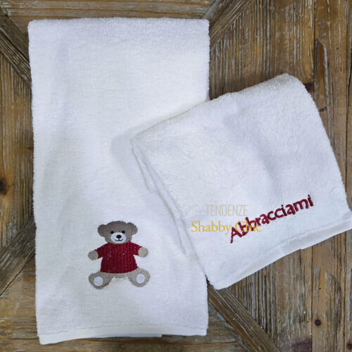 L’Atelier 17 Coppia Asciugamani Abbracciami in Spugna bianc