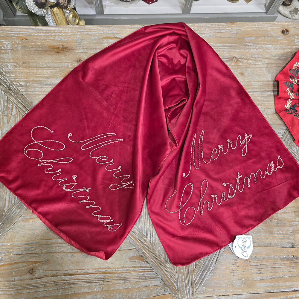Clodette Camino de mesa de Navidad de terciopelo rojo 45x145 - Imagen 3
