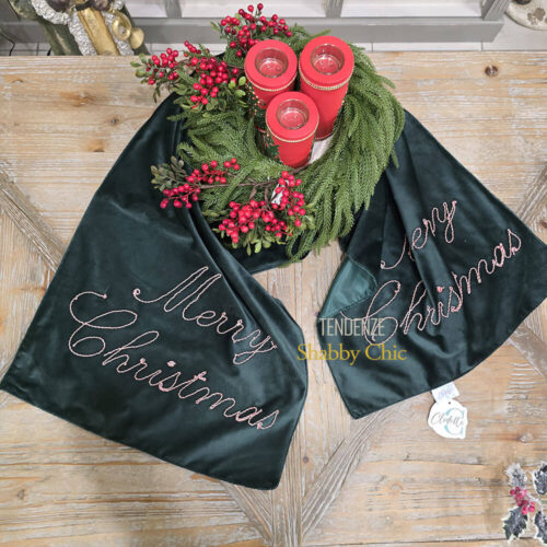 Chemin de table de Noël en velours vert Clodette 45x145 – Image 2