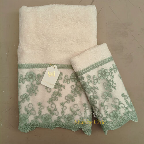 spugna viso ospite avorio con pizzo verde