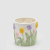 Vase cylindrique en céramique avec tulipes colorées en relief, décoration florale printanière