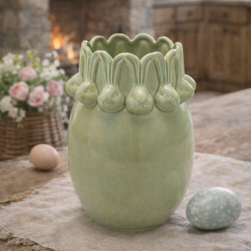 Alternative view of EDG Vaso Conigli Easter Verde Bombato H24