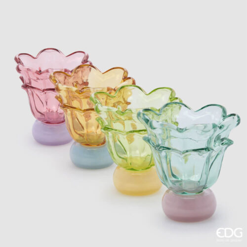 Vaso fiore in vetro colorato con piede, utilizzabile anche come portacandela tealight