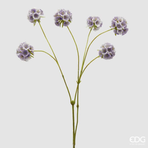 Ramo artificiale di scabiosa color lavanda EDG con sei fiori e stelo verde, altezza 66 cm