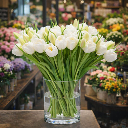 Alternative view of EDG Mazzo 4 Tulipani Bianchi Real Touch H 40