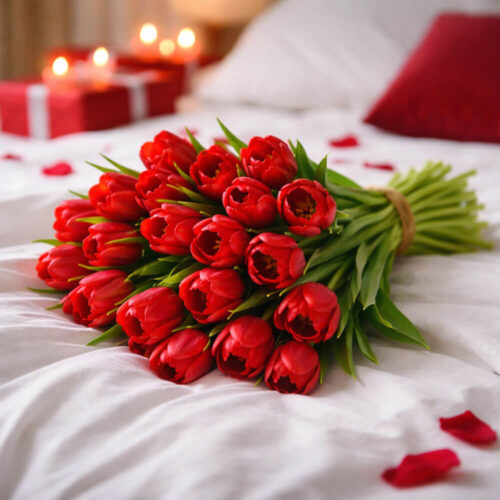 Alternative view of EDG Mazzo 4 Tulipani Rossi Sfumati Real Touch H 40