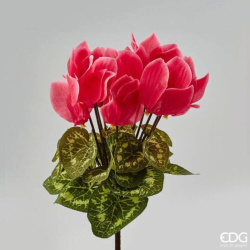 Cespuglio artificiale di ciclamino rosa antico con foglie verdi variegate e fiori realistici