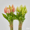 Bouquet artificiel de tulipes Real Touch à boutons fermés en deux couleurs assorties
