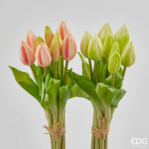 Mazzo artificiale di tulipani con boccioli chiusi Real Touch in due colori assortiti