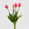 Ramillete artificial Real Touch de tulipanes fucsia con hojas verdes realistas