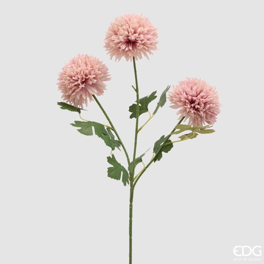 EDG Ramo Dalia Ponpon Bliss Rosa H 65 cm 1 Ramo artificiale di dalia ponpon rosa con petali fitti e foglie verdi realistiche
