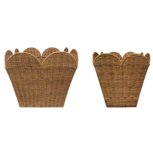 Cesto in rattan naturale Blanc Mariclò con bordo ondulato, collezione Daphne