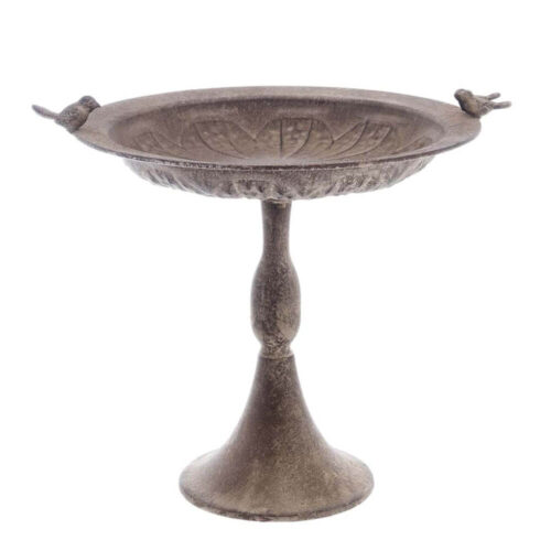 Alzatina vintage Blanc MariClo’ in ferro effetto pietra con decoro uccellini, perfetta come centrotavola o mangiatoia.