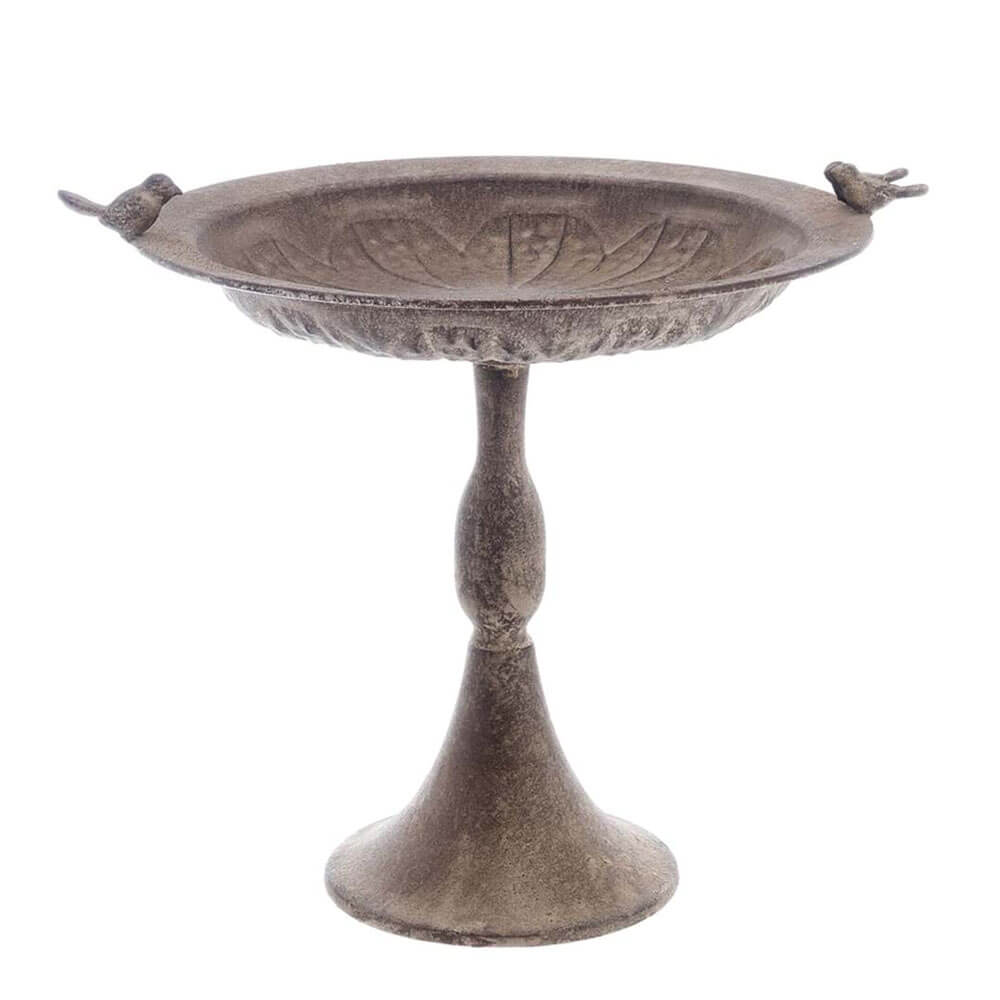 Alzatina vintage Blanc MariClo’ in ferro effetto pietra con decoro uccellini, perfetta come centrotavola o mangiatoia.