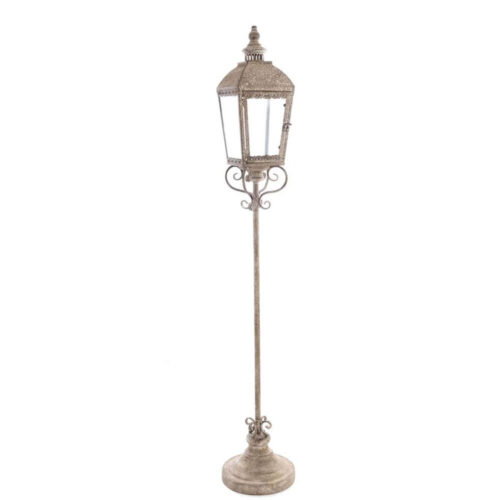Lanterne de sol Blanc MariClò en fer vieilli avec verre et piédestal décoré