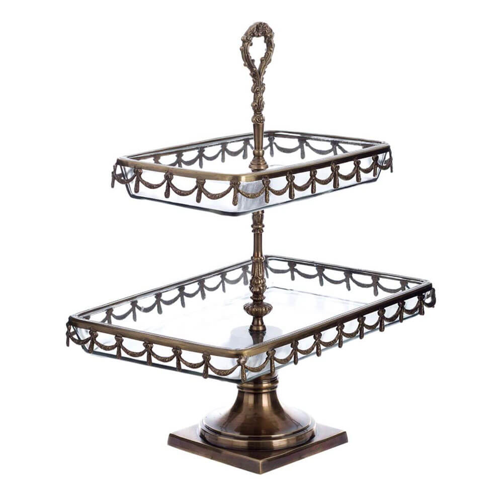 Blanc Mariclò Alzata 2 Piani Artemisia 39 cm 1 Alzata due piani Blanc Mariclò Artemisia in vetro e ottone con bordo decorato