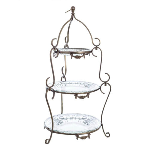 Alzata 3 piani Blanc Mariclò Artemisia in vetro e ottone con struttura decorata