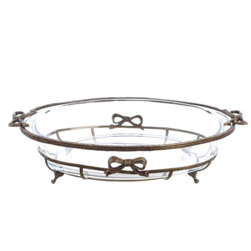 Vassoio Blanc Mariclò Artemisia in vetro e ottone con fiocchi decorativi