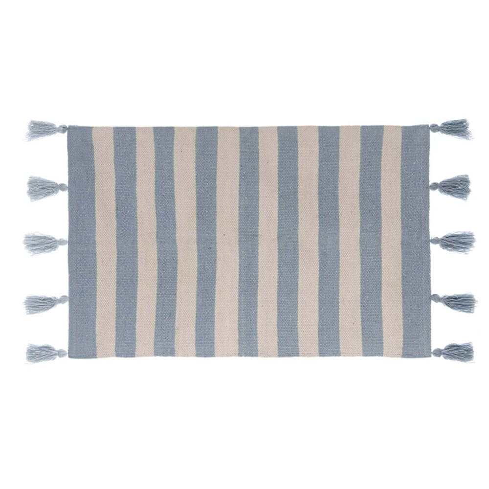 Blanc Mariclò Tappeto a Righe Azzurre con Nappe 60x90 1 Tappeto a righe azzurre in cotone con nappe decorative Blanc Mariclò