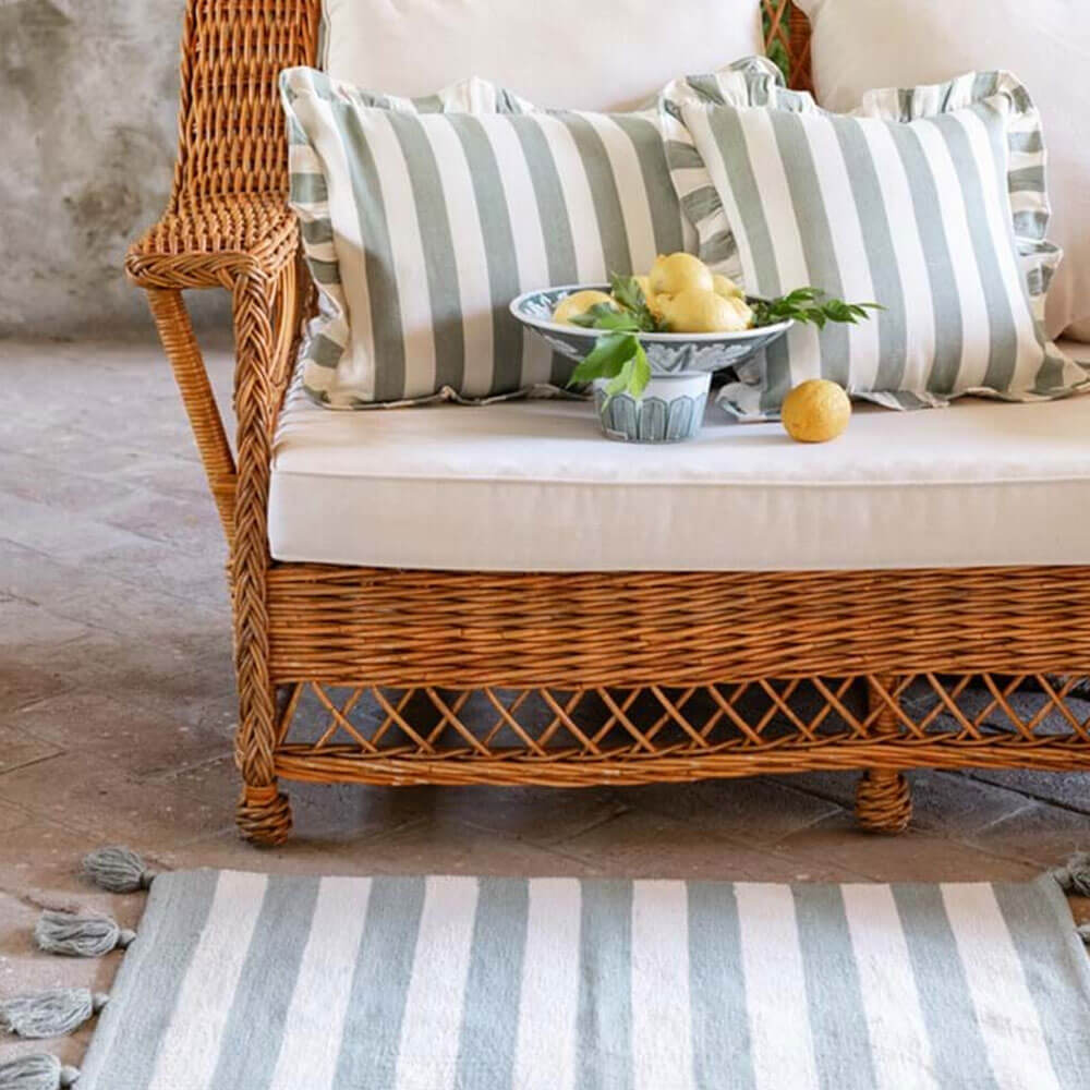 Blanc Mariclò Tappeto a Righe Verdi con Nappe 60x90 2 Blanc Mariclò Tappeto a Righe Verdi con Nappe 60x90 - immagine 2