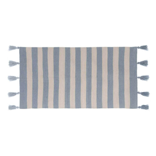 Runner tappeto a righe azzurre in cotone con nappe Blanc Mariclò