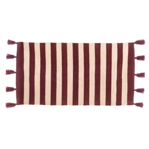 Runner tappeto a righe color ruggine in cotone con nappe Blanc Mariclò