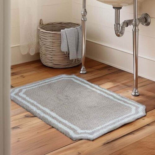 Tappeto bagno beige in cotone spesso con bordo decorativo Blanc Mariclò