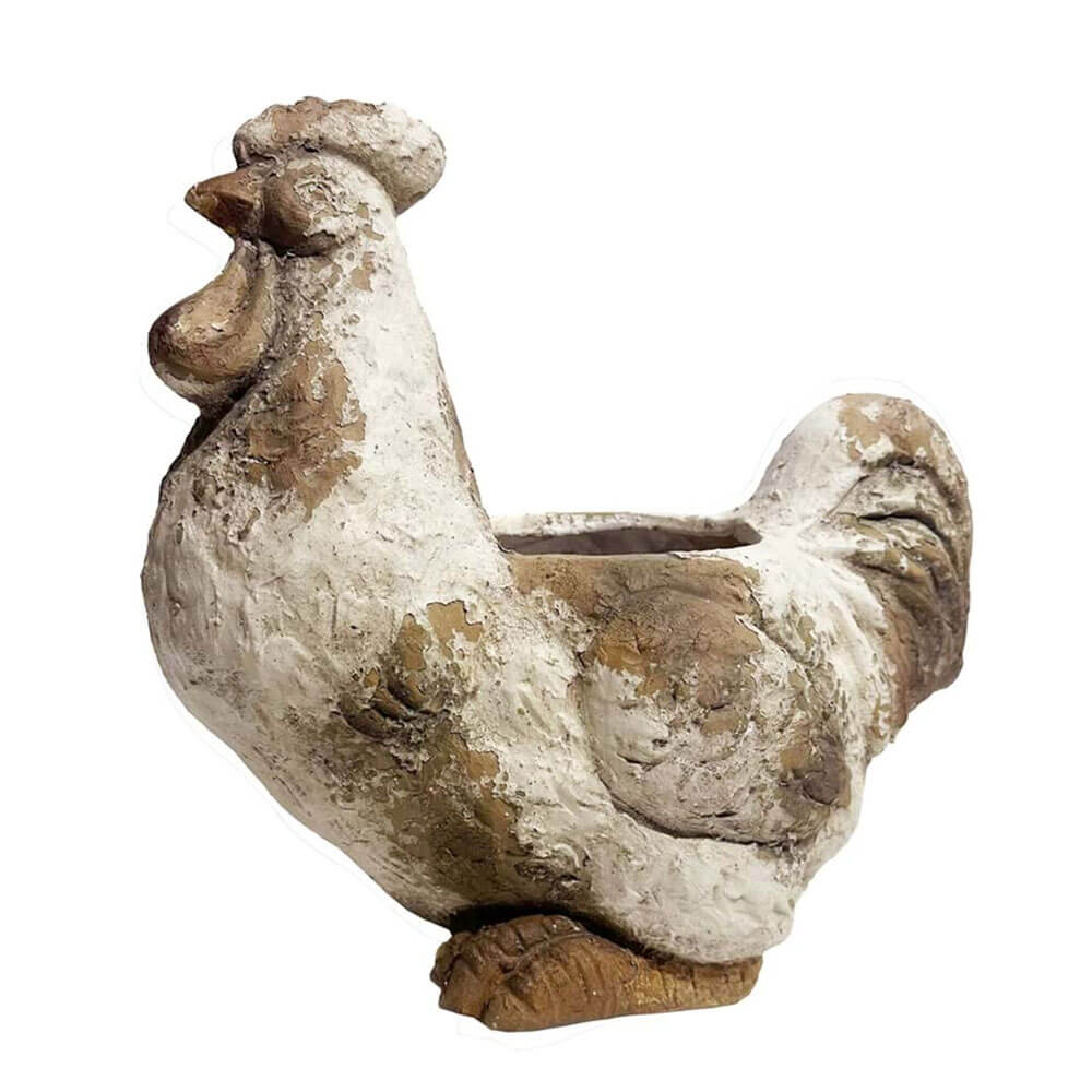 Blanc Mariclo Galletto Contenitore Resina H36 cm Cortile 1 Contenitore decorativo in resina a forma di galletto, con effetto pietra e finitura antica marrone-beige.